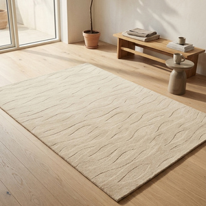 Alfombra Rústica Hecha a Mano de Lana Crema, Elegante, Texturizada, Antideslizante, de Color Sólido, Moderna, para Sala de Estar, Dormitorio, Decoración del Hogar, Pelo Medio - Product Image 1