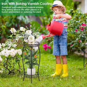 Soporte de Hierro de 2 Niveles para Plantas, Resistente a la Oxidación, 26.57 Pulgadas de Altura, para Interiores y Exteriores, Soporte para Macetas, Nuevo Diseño Elegante - Product Image 3