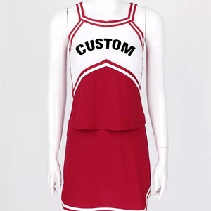 Custom Cheerleading Uniform <b>Dress</b> <b>Red</b> <b>White</b> Spandex Polyester Printed Front Logo Adult OEM Service - Product Image 4