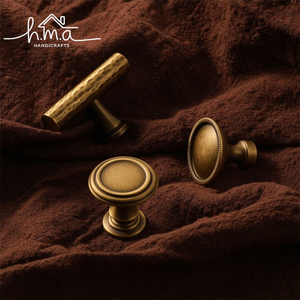 Antique brass cabinet <b>knob</b> <b>and</b> hammered t bar handle set vintage <b>drawer</b> <b>pull</b> classic kitchen cupboard furniture hardware - Product Image 1