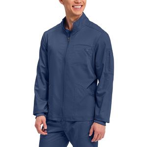 Conjunto de Uniforme Médico Azul Marino para Hombre, Pantalones y Chaqueta de Trabajo Médico de Poliéster Tejido, Cierre Completo con Cremallera Frontal - Product Image 3