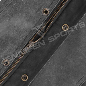 Chaleco Corto de Cuero Clásico Personalizado para Hombre, Chaleco de Motociclista Resistente de Cuero Genuino con Cierre de Botones y Cremallera - Product Image 3