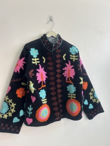 Velvet Suzani <b>Jacket</b> With Indian Embroidered Art Work Boho <b>Women</b> <b>Jacket</b> - Product Image 3
