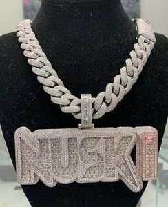 Colgante Personalizado NUSKI con Nombre en Diamantes de Imitación, Cadena Cubana, Moissanita VVS, Joyería de Diamantes de Lujo Estilo Hip Hop - Product Image 2