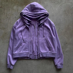 Sudadera con Capucha Corta Morada Unisex Personalizada, Corte Holgado, Bolsillo Frontal con Cremallera, Estilo Casual, Tejido French Terry, Sudadera para Otoño - Product Image 6