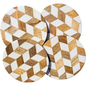Sous-verres en bois bleu faits à la main avec accents dorés - Ensemble de sous-verres carrés écologiques résistants au four, design classique pour la décoration de la maison - Product Image 3