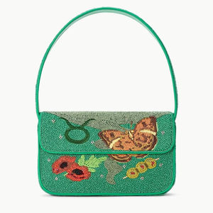 Bolso de Hombro Verde con Cuentas para Mujer, Cartera de Noche con Cuentas de Cristal de Mariposa del Zodíaco Tauro, Bolso de Fiesta Hecho a Mano con Bordado de Cuentas - Product Image 1