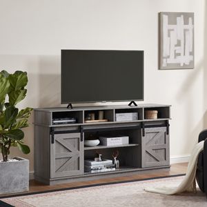 <b>Adjustable</b> Modern Farmhouse Wood TV Stand Sliding Barn Door Entertainment Center Storage Cabinet <b>Table</b> for Living Room Sh-Styled - Product Image 2