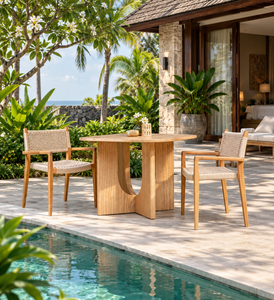 Fauteuil de jardin en teck tressé, durable et confortable, avec assise en corde, pour terrasse et salle à manger, mobilier d'extérieur moderne - Product Image 1