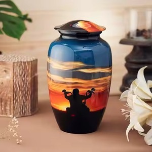 Grande urne bleue pour cendres adulte mâle femelle ailes d'ange dans la mémoire aimante urne de crémation décorative pour cendres humaines avec sac en velours - Product Image 5