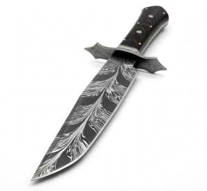Handcrafted <b>Feather</b> Pattern Damascus Steel Display Metal Craft Dark Wood Handle Art - Product Image 5