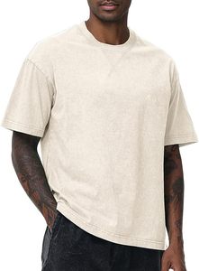Camiseta de Algodón con Lavado Ácido para Hombre, Camiseta Oversize con Lavado Ácido, Camiseta Casual con Lavado Ácido, Camiseta Estilo Vintage con Lavado Ácido para Hombre - Product Image 2