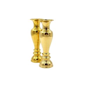 14" Genuine Brass Vase Old Style strong and durable gold shiny finish. Ideal for <b>home</b>, <b>temple</b>, Buddhist use, and decoration. - Product Image 3