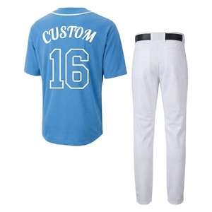 Premium Quality Adults <b>Summer</b> Sky Blue Custom Baseball Uniform Set <b>Men</b> Short Sleeve Jersey <b>Pant</b> Breathable Moisture Wicking - Product Image 2