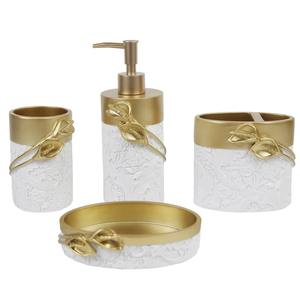 Juego de baño decorativo de lujo en blanco y dorado, ideal para regalos de boda y para fines festivos, procedente de la India. - Product Image 1