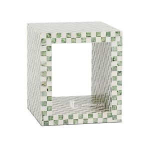 Modern Eco-Friendly Natural Mother Pearl Square Side Table Checkerboard Inlay Handmade Accent <b>Ottoman</b> Living Room Decor Display - Product Image 1