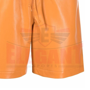 Genuine Leather Casual Fashion Shorts with Elastic Waist Drawstring OEM ODM Private Label Premium Custom <b>Men</b>’s Leather Shorts - Product Image 5