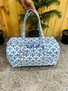 Large Capacity Handmade floral print Quilted Cotton Duffle <b>Bag</b> Floral Design Weekend Travel <b>Overnight</b> Utility Organizer - Product Image 2