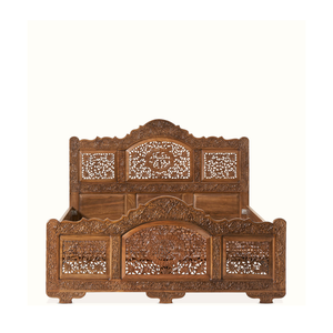 Letto matrimoniale <span class=keywords><strong>Melisa</strong></span> intagliato in legno di mogano di alta qualità, colore noce, per uso in camera da letto - Product Image 1