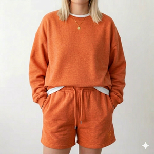 ชุดเซ็ตเสื้อคอเต่าและกางเกงขาสั้นสำหรับผู้หญิง ผ้าเนื้อนุ่ม อุ่นสบาย ดีไซน์เรียบหรู เหมาะสำหรับใส่ในชีวิตประจำวัน - Product Image 1