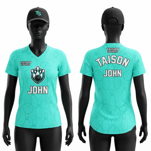 Premium 160 GSM Interlock Polyester Women <b>Bowling</b> Jersey Aqua Sublimation Print Custom Logo Name Team Wear - Product Image 1