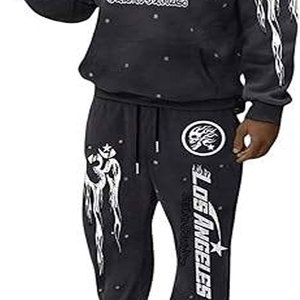 Conjunto Deportivo de Dos Piezas para Hombre, Invierno, Estampado, Transpirable, Forrado, 100% Algodón, Sudadera con Capucha y Pantalones Deportivos Acampanados, Ropa Urbana Personalizada - Product Image 3