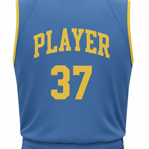 Conjunto de camiseta de baloncesto azul personalizada, sin mangas, que absorbe la humedad, unisex, para adultos, números del equipo 37, estampado sublimado - Product Image 5