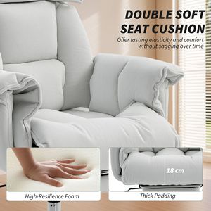 Cream White PU Executive Office Chair with High Back & Reclining Desk <b>Footrest</b> High Resilience Foam & Rolling Wheels - Product Image 5