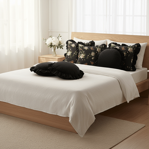 Juego de 6 Fundas de Almohada Bordadas Vintage SOGA de 45 cm, Color Negro con Borde de Loto y Acento de Mariposa para Decoración - Product Image 4