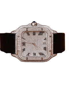 Reloj de cuarzo para hombre con forma de diamante en oro blanco, correa de cuero y esfera blanca romana, disponible a un precio asequible. - Product Image 1
