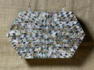 ILAHI's Handmade Sewing MOP Fashion Customized <b>Clutch</b> <b>Bag</b> Chain Strap Shoulder Purse <b>Black</b> White Checker Pattern Silk Screen - Product Image 1