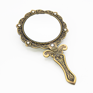 MACY BEAUTY KOREA Retro Rhinestone Bronze Foldable <b>Hand</b> <b>Mirror</b> Floral Metal Vanity <b>Mirror</b> Eyelash Extension Tool - Product Image 2