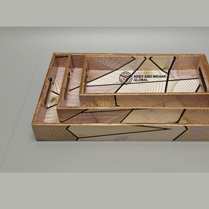 ชุดถาดเสิร์ฟไม้ MDF ลายเรขาคณิตสีขาวสุดหรู 3 ชิ้น พร้อมกระดาษตกแต่ง ถาดไม้ทำมือสำหรับจัดระเบียบและเสิร์ฟ - Product Image 2