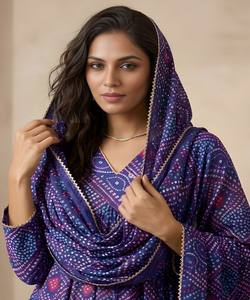 Ensemble haut-bas DELTA BANDHANI imprimé avec dupatta, tenue de fête, prix de gros, vêtement ethnique, coton violet de luxe, séchage rapide - Product Image 2