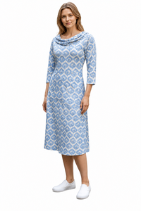 Vestido Midi de Algodón 100% para Mujer, Estampado a Mano, con Cuello Tipo Capucha, Mangas 3/4, Transpirable, Informal, Estilo Étnico, para Verano - Product Image 1