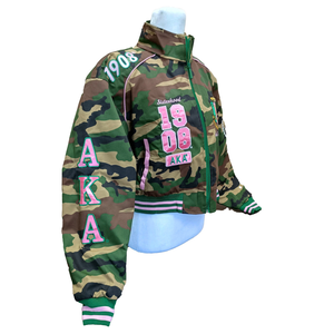 <b>Women's</b> Camo Crop <b>Jacket</b> Green Camouflage Long Sleeve Casual Sorority Streetwear <b>Lightweight</b> Embroidery Reversible Breathable - Product Image 3