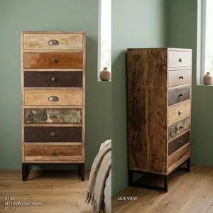 Cómoda de Madera de Mango con 7 Cajones, Estilo Rústico, Hecha a Mano, Mueble Antiguo para Sala de Estar - Product Image 2