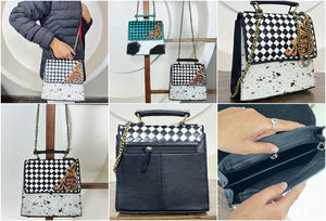 Western Best Selling Tooled Leather Square Crossbody Shoulder Handbag for Women's Designer Checkered Pattern Messenger Purse - Product Image 3