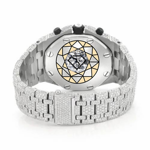Montre chronographe de luxe pour homme en acier inoxydable octogonal avec diamants, 44 mm, mouvement à quartz analogique ETA, fermoir déployant - Product Image 4