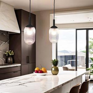 Lampada a Sospensione Giza Nera e Trasparente, Elegante Lampadario e Luci Pendenti - Product Image 1