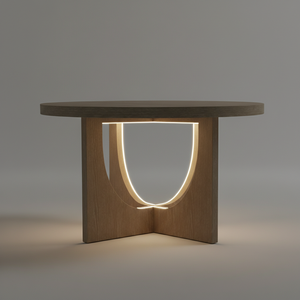 Table basse ronde moderne en bois d'hévéa durable et placage de chêne MDF KD avec design décoratif, garantie 1 an - Product Image 6