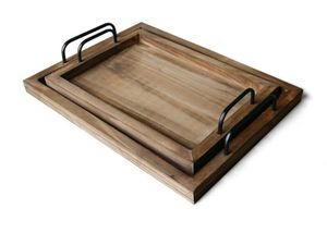 Wooden Serving Tray Rectangle Retro Style Solid Color Durable Handmade Dishes & <b>Plates</b> - Product Image 4