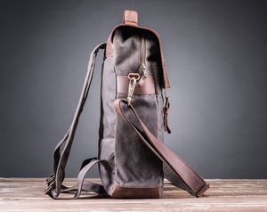 Genuine Leather <b>Canvas</b> Water Resistant <b>Backpack</b> Customizable Laptop Travel School Wholesale Manufacturer LCB-0074 - Product Image 3
