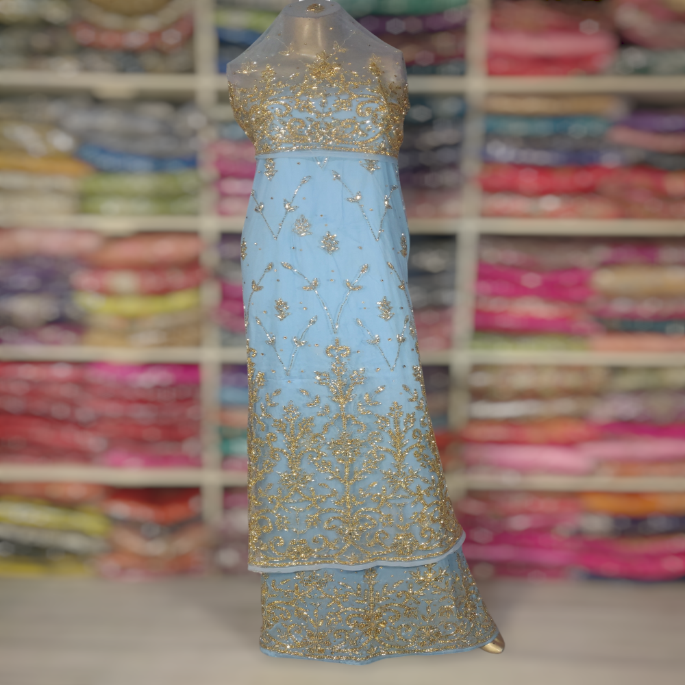 Golden Grace Collection Eco-Friendly Anti-Static Wedding Girls' Sky Blue  George Wrapper Fabric Hand Beaded Stone Work Delicate| Alibaba.com