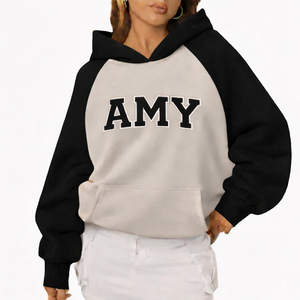 Sweat-shirt à capuche long et ample pour femme, en velours, avec logo sur le devant, coupe décontractée, chaud, style streetwear, pour l'hiver - Product Image 5