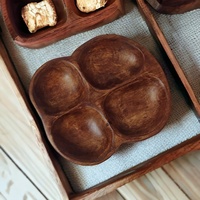 Bol à trempette en bois de manguier brun naturel foncé, en forme de tamarin, sectionné, écologique, artisanal, fait main, vaisselle de table de qualité alimentaire