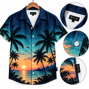 RITS <b>Men's</b> Hawaiian <b>Shirt</b> Short Sleeve <b>Tropical</b> Palm Tree Print Vacation <b>Shirt</b> Summer Breathable Fabric Turn-down Collar - Product Image 1