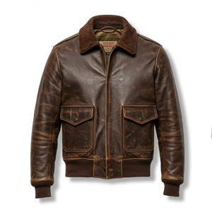 Blouson aviateur vintage en cuir marron pour homme, blouson de pilote usé - Product Image 1