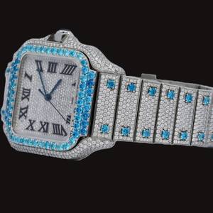 Outstanding Designer Round Moissanite Diamond <b>Square</b> Shaped Case Roman Numerals Dial Only Bezel Iced Out Hip Hop <b>Man's</b> <b>Watch</b> - Product Image 4