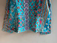 Jaket Wanita Musim Gugur/Dingin Motif Bunga Bergaris Kancing Depan, Biru Katun Lengan Panjang Panjang Reguler Model Pullover Tenun HADIAH